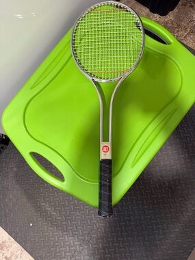 Vintage 26.5” Wilson Tennis Racquet 1987 Double Shaft Metal Frame Black Grip